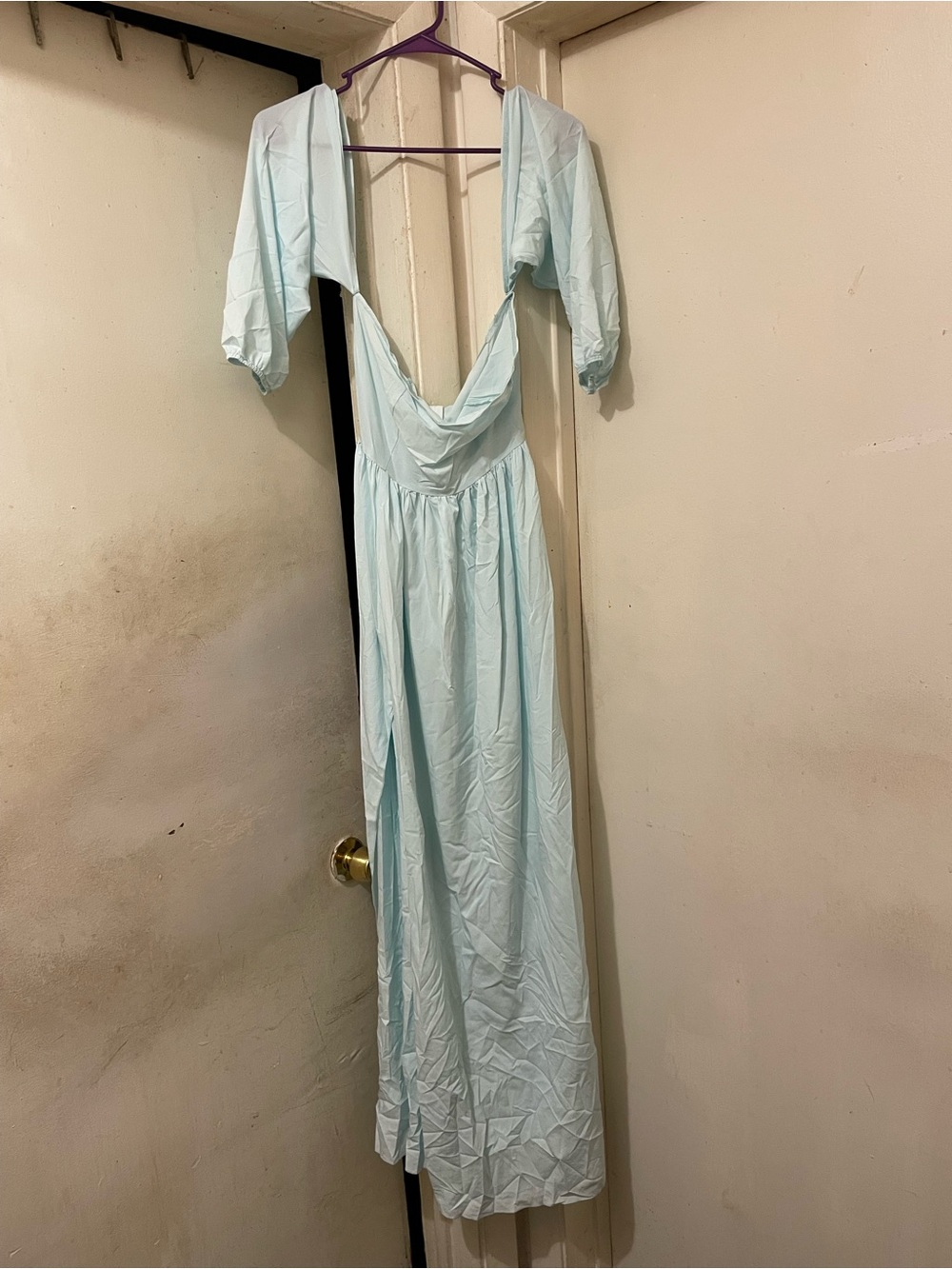 Light Blue Puff Sleeve Open Back Maxi Dress Size Small